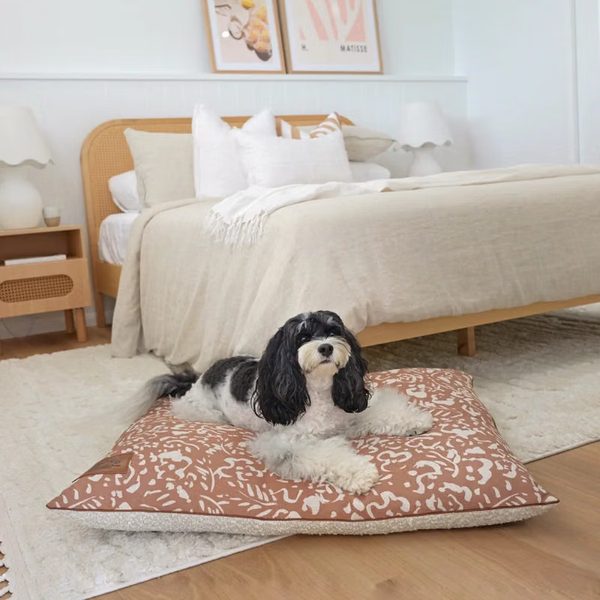 Indie Boho neutral brushstrokes boucle dog bed