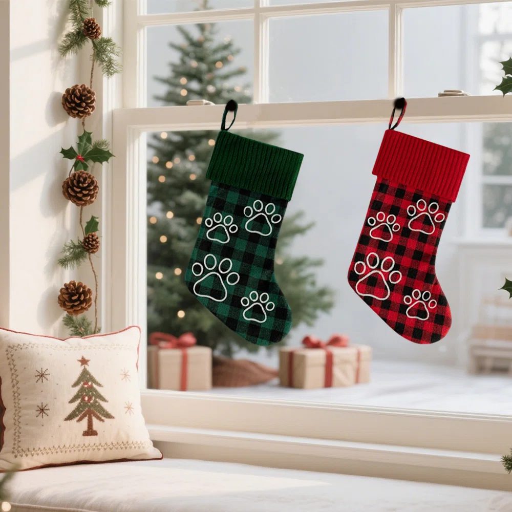 2 Pack Personalized Christmas Stockings with Dog Paw Prints