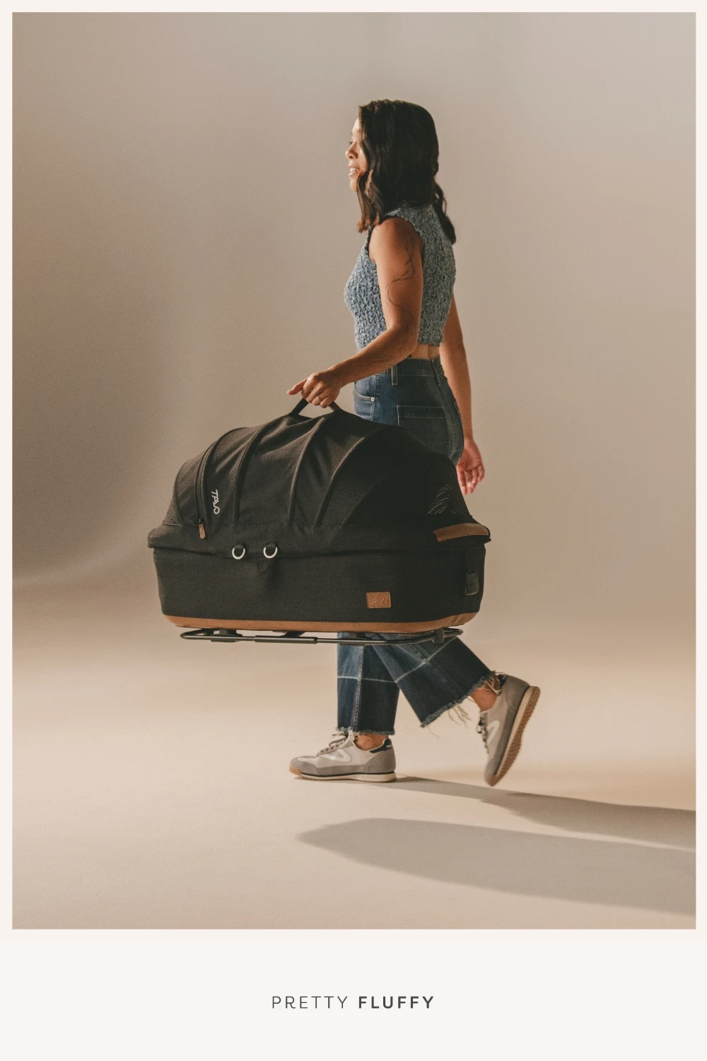 Dog mum with Tavo luxury pet carrier